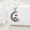 wholesale 925 Sterling Silver Red Enamel Mushroom Moon Pendant Necklace for Women-0-4