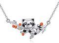 wholesale 925 Sterling Silver Cartoon Animal Charm Necklace - Adorable Racoon Design with Orange Beads and Crystal Accents-0-0
