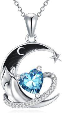 wholesale  Sterling Silver Birthstone Moon Star Heart Pendant Necklace -12-Dec-Topaz