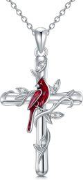 wholesale 925 Sterling Silver Cross with Red Enamel Cardinal Pendant Necklace for Women-0-0