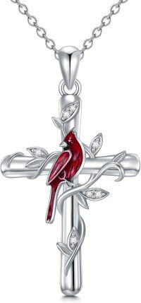 wholesale 925 Sterling Silver Cross with Red Enamel Cardinal Pendant Necklace for Women-Style C