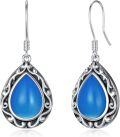 wholesale 925 Sterling Silver Turquoise Blue Agate Teardrop Earrings for Women Western Ethnic Dangling Birthstone Jewelry Gifts-0-0