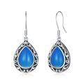 wholesale 925 Sterling Silver Turquoise Blue Agate Teardrop Earrings for Women Western Ethnic Dangling Birthstone Jewelry Gifts-0-0