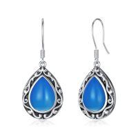 wholesale 925 Sterling Silver Turquoise Blue Agate Teardrop Earrings for Women Western Ethnic Dangling Birthstone Jewelry Gifts-Natural Blue Agate (September)