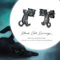 wholesale 925 Sterling Silver Moss Agate Black Cat Stud Earrings for Women Cat Lovers -0-5