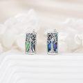 wholesale 925 Sterling Silver Tree of Life Inlay Shell Rectangular Stud Earrings-0-3