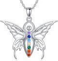 wholesale 925 Sterling Silver Rainbow Chakra Moonstone Butterfly Pendant Necklaces for Women Girls s 3 Goddesses Symbol Birthdays-0-0