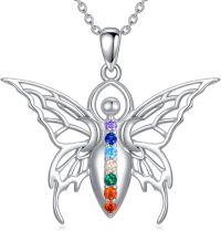 wholesale 925 Sterling Silver Rainbow Chakra Moonstone Butterfly Pendant Necklaces for Women Girls s 3 Goddesses Symbol Birthdays-02-Butterfly-Triple Moon Goddess