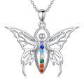 wholesale 925 Sterling Silver Rainbow Chakra Moonstone Butterfly Pendant Necklaces for Women Girls s 3 Goddesses Symbol Birthdays-0-0