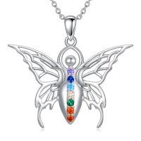 wholesale 925 Sterling Silver Rainbow Chakra Moonstone Butterfly Pendant Necklaces for Women Girls s 3 Goddesses Symbol Birthdays-02-Butterfly-Triple Moon Goddess
