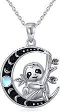 wholesale 925 Sterling Silver Sloth Crescent Moon Charm Pendant Necklace with Blue Stone Accent-0-0