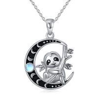 wholesale 925 Sterling Silver Pendant Necklace Wholesale With Moon And Sloth Design-Moonstone sloth
