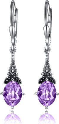 wholesale Sterling Silver Austrian Crystal Vintage Drop Dangle Leverback Earrings-Violet Purple