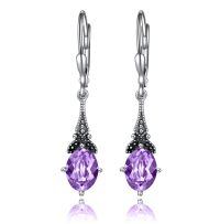 wholesale 925 Sterling Silver Blue Topaz Oval Cut Vintage Style Leverback Earrings-Violet Purple