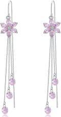 wholesale 925 Sterling Silver Cubic Zirconia Drop Earrings w/ Pink Flowers & Butterflies-0-0