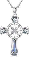 wholesale 925 Sterling Silver Compass Rose Pendant with Blue Opal Inlay and Cubic Zirconia Accent Necklace for Men & Women-0-0