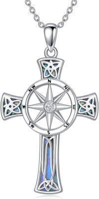 wholesale 925 Sterling Silver Compass Rose Pendant with Blue Opal Inlay and Cubic Zirconia Accent Necklace for Men & Women-Cross Compass Necklace