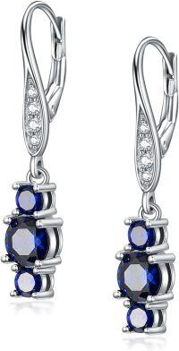 wholesale 925 Sterling Silver 0 04cttw Natural Cubic Zirconia Birthstone 3 Stone Dangle Earrings-Sep-Created sapphire