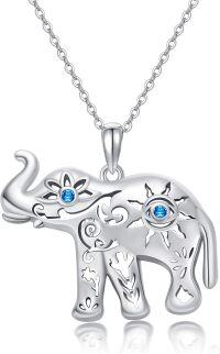 wholesale 925 Sterling Silver Elephant Pendant with Blue Crystal Eyes and Floral Design - Unique Animal  for Her-Elephant