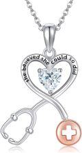wholesale 925 Silver & Hypoallergenic Stethoscope Pendant Necklace with Red Cross Heart Charm - Graduation Nurse Gift-0-0