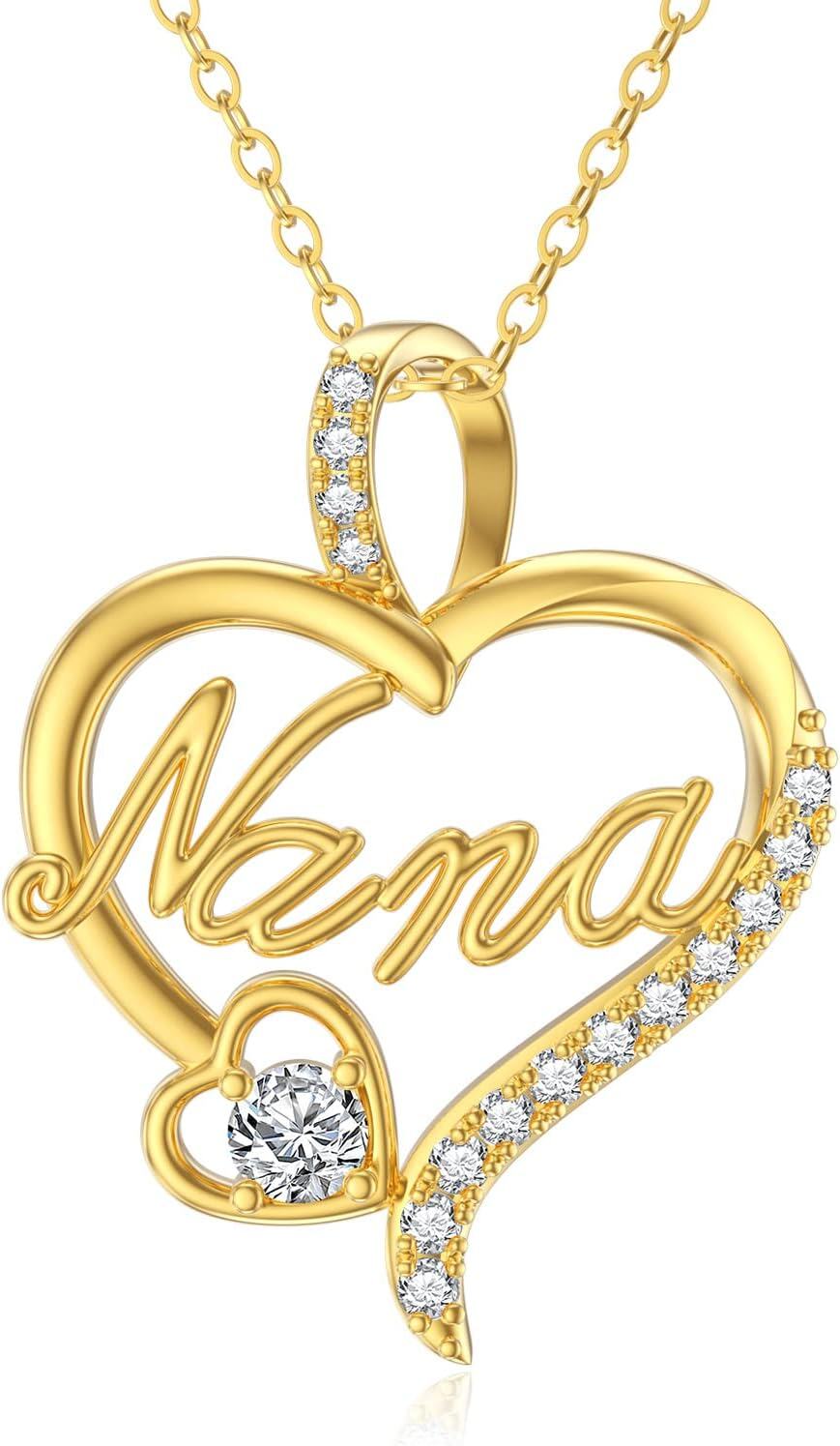 wholesale 14K Gold Diamond Nana Heart Pendant Necklace for Women-0-0