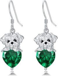 wholesale Metal Birthstone Dog Earring Maltese Dangle Earrings Gift for Women-May