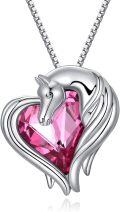 wholesale 925 Sterling Silver Austrian Crystal Pink Horse Head Heart Pendant Necklace-0-0