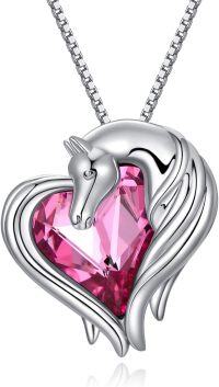 wholesale 925 Sterling Silver Austrian Crystal Pink Horse Head Heart Pendant Necklace-Horse-Pink