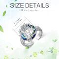 TOUPOP Sterling Silver Blue Crystal Adjustable Initial Ring For Women-0-2