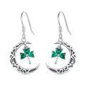 wholesale 925 Sterling Silver Moon Earrings With Green Shamrock Charm-0-0