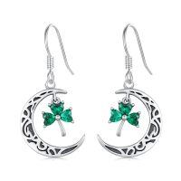 wholesale 925 Sterling Silver Moon Earrings With Green Shamrock Charm-B-Shamrock&Moon