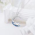 wholesale 925 Sterling Silver Moon & Stingray Pendant Necklace with Blue Enamel and Cubic Zirconia for Women's Ocean Jewelry-0-1