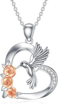 wholesale 925 Sterling Silver Rose Gold Plated Hummingbird Pendant Necklaces with Cubic Zirconia Stones s for Women Girls 38cm Chain Length-B