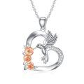 wholesale 925 Sterling Silver Hummingbird Heart Pendant With Rose And Diamonds-0-0