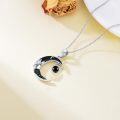 wholesale 925 Sterling Silver Crescent Moon with Black Onyx Stone Pendant Necklace - Gothic Style (45cm)-0-3