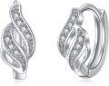 wholesale 925 Sterling Silver Twist Leaf Design Huggie Hoops with Cubic Zirconia for Women-0-0