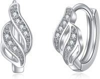 wholesale 925 Sterling Silver Twist Leaf Design Huggie Hoops with Cubic Zirconia for Women-Wing