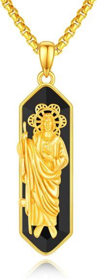 wholesale Gold 925 Sterling Silver Black Onyx Saint Pendant Necklace  for Men Women 24 Chain-St Jude