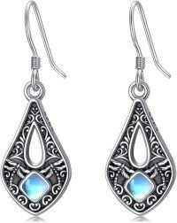 wholesale 925 Sterling Silver Teardrop Moonstone Filigree Drop Dangle Earrings for Women-Dragonfly