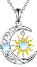 wholesale 925 Sterling Silver Sun & Moon Pendant with Blue Opal and Black Onyx Necklaces for Women-0-0