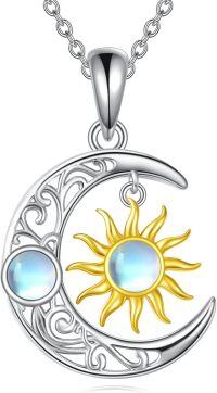 wholesale 925 Sterling Silver Sun & Moon Pendant with Blue Opal and Black Onyx Necklaces for Women-Moonstone