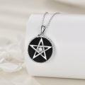 wholesale 925 Sterling Silver Black Onyx Pentagram Snake Pendant Necklace for Women Girls-0-1