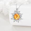 wholesale 925 Sterling Silver 13mm Amber Sun Pendant Necklace for Women, Inspiring Sun Symbol Jewelry Gift for Wife Mother Sister, Christmas Birthday Valentine's Day-0-1