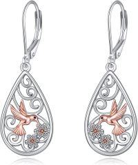 wholesale Sterling Silver Sterling Silver Floral Dangle Earrings with Rose Sunflower Lotus Hummingbird Bee Design-Hummingbird Leverback Earrings