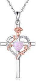 wholesale Sterling Silver Birthstones Rose Cross Heart Crucifix Pendant Necklace for Women-0-49