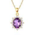 wholesale 14k Red Oval Gemstone Pendant Necklace With Lab Diamond Halo-0-19