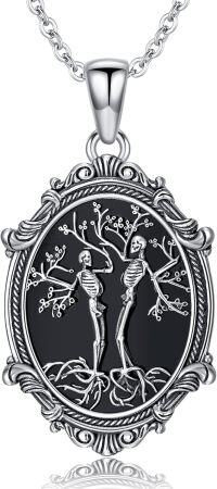 wholesale 925 Sterling Silver Black Onyx Tree of Life Skeletons Pendant Necklace-Skull and Tree
