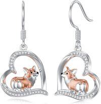 wholesale 925 Sterling Silver Corgi Dog in Heart Shape Pendant Hook Earrings for Women Girls Gift Idea-Corgi Earrings