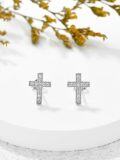 wholesale White Gold Plated 925 Sterling Silver Cubic Zirconia Cross Stud Earrings for Women-0-2