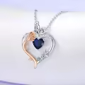 TOUPOP Sterling Silver Sapphire Rose Heart Butterfly Pendant Necklace-0-3